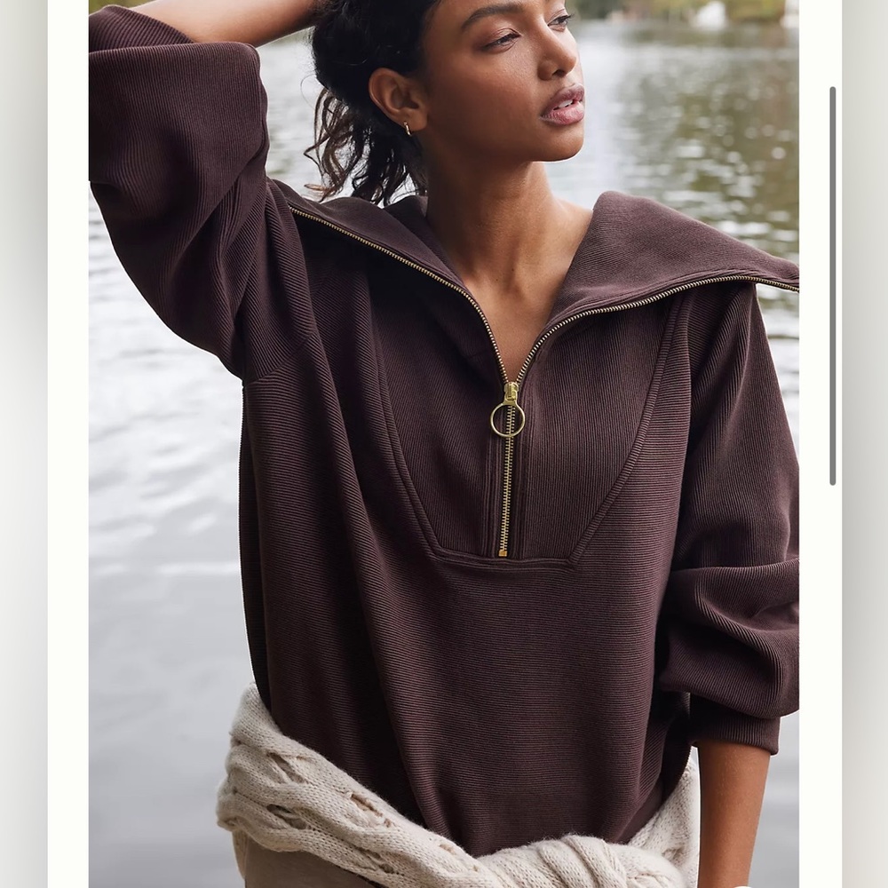 Varley Brown Sweater with Gold Zipper